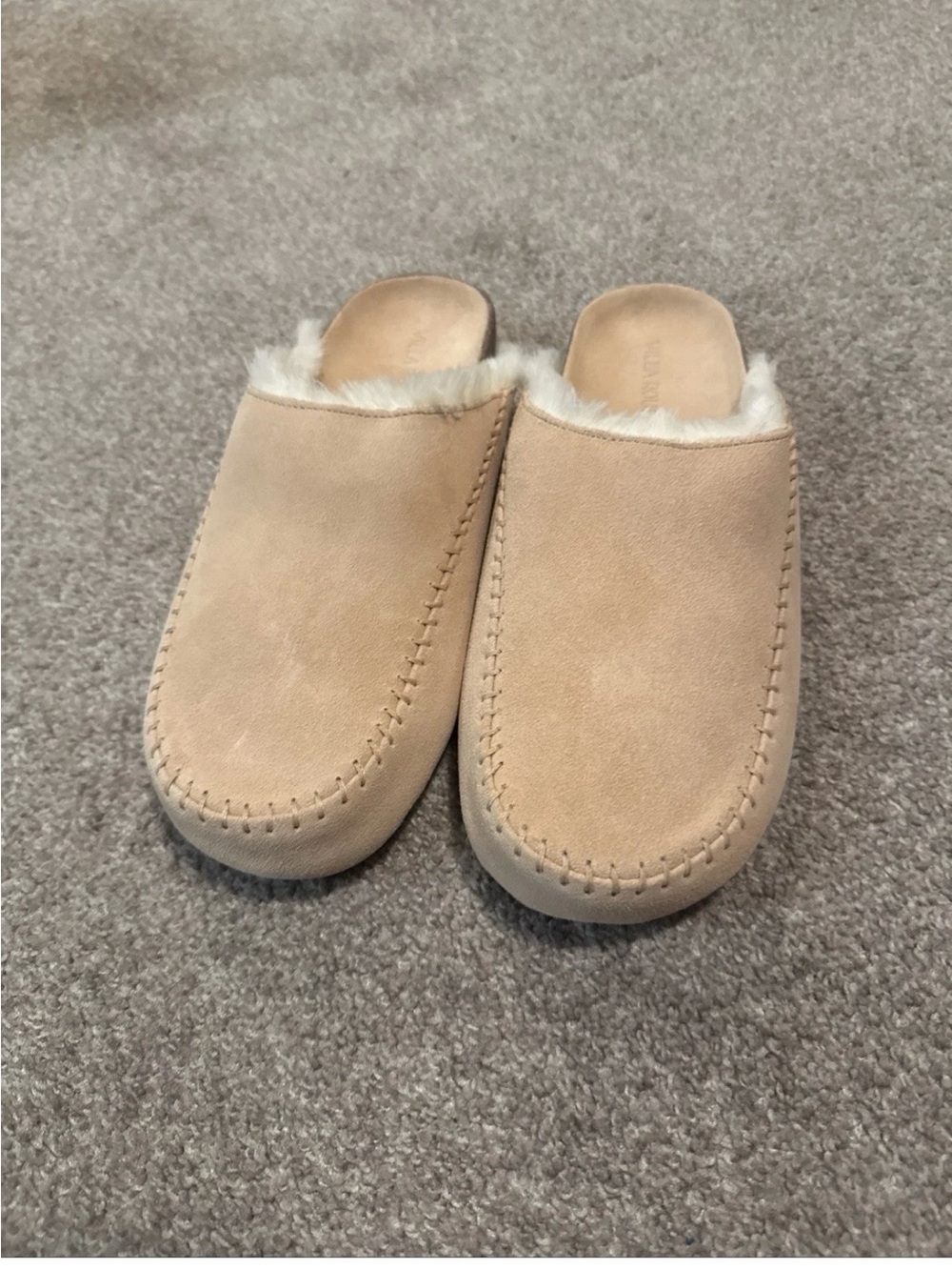Villa Rouge Womens Leather Slip On Slippers Faux Fur Lined Tan Size 8 New